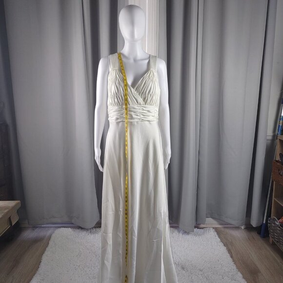 Calvin Klein Ivory Satin Sequin Strap Ruched Bodice Cross Back Maxi Dress M (EST - Picture 6 of 13